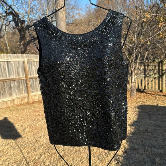 Vintage 1960s Hong Kong Black Wool Beaded sweater Charles & Co sequins Beaded - Picture 1 of 7